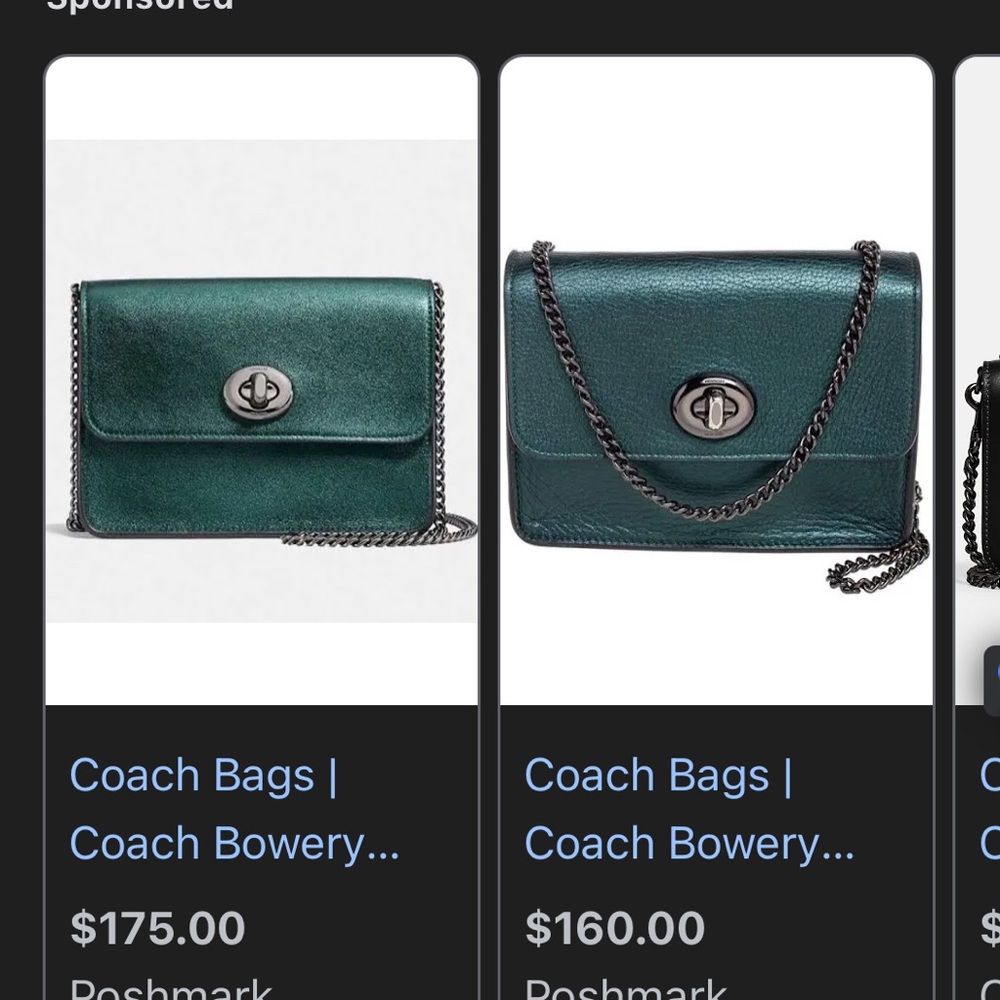 COACH dark forest green metallic crossbody purse
